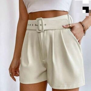 Elegant High-Waisted Cream Shorts with Belt